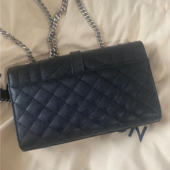 YSL Grain De Poudre Textured Mixed Matelasse Triquilt Small Monogram Satchel - Picture 7 of 16